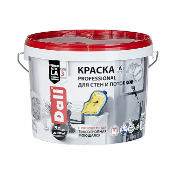 Краска акриловая DALI PROFESSIONAL (матовая) для стен и потолков, база А, 9л 