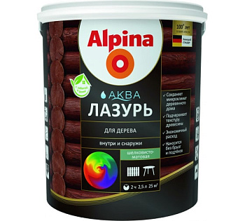  Лазурь для дерева,  Alpina Аква (бесцветная, шелковисто-матовая) 2,5л 