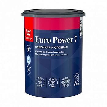 Краска моющаяся для стен и потолков EURO POWER 7  база C 0,9л